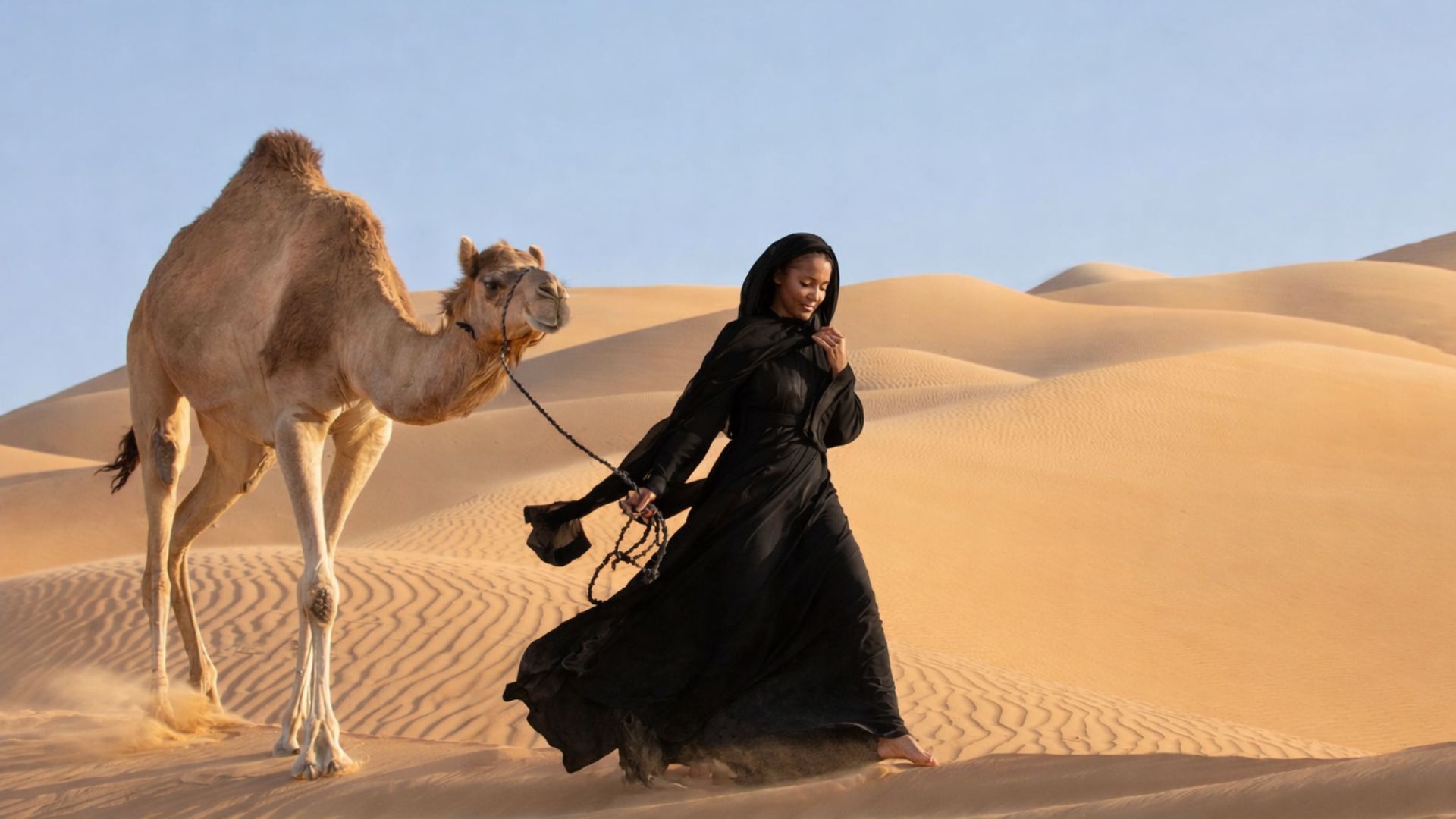 Desert stroll with camel companion