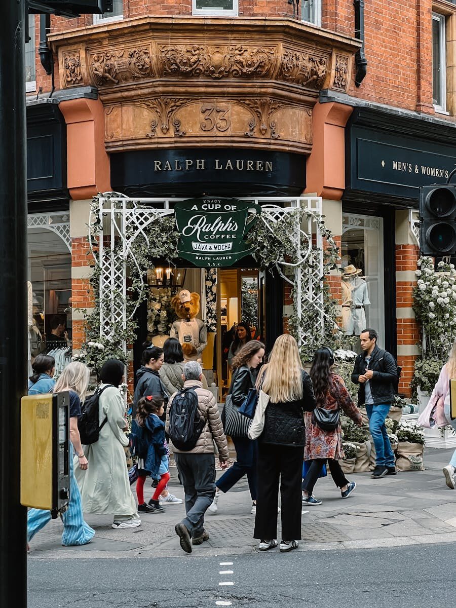 People walking past a Ralph Lauren store at Sloane Square in London.