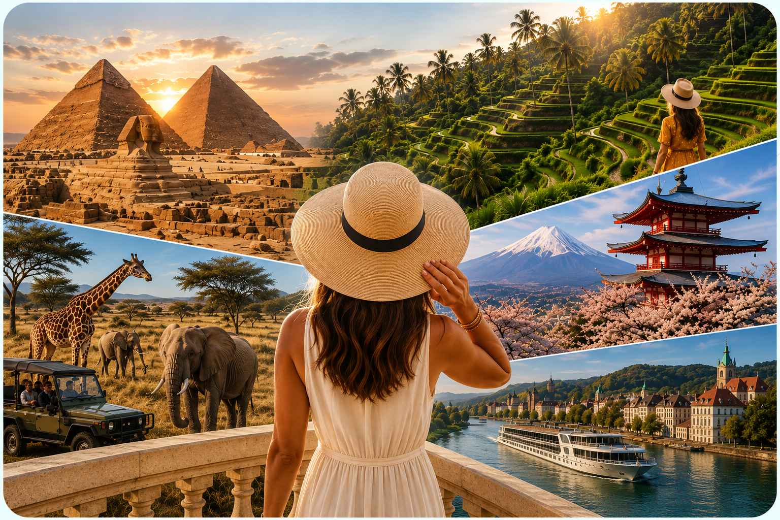0 unforgettable travel experiences every traveler should have after 40 featuring Egypt, Bali, Japan, African safari adventures, and luxury river cruises.