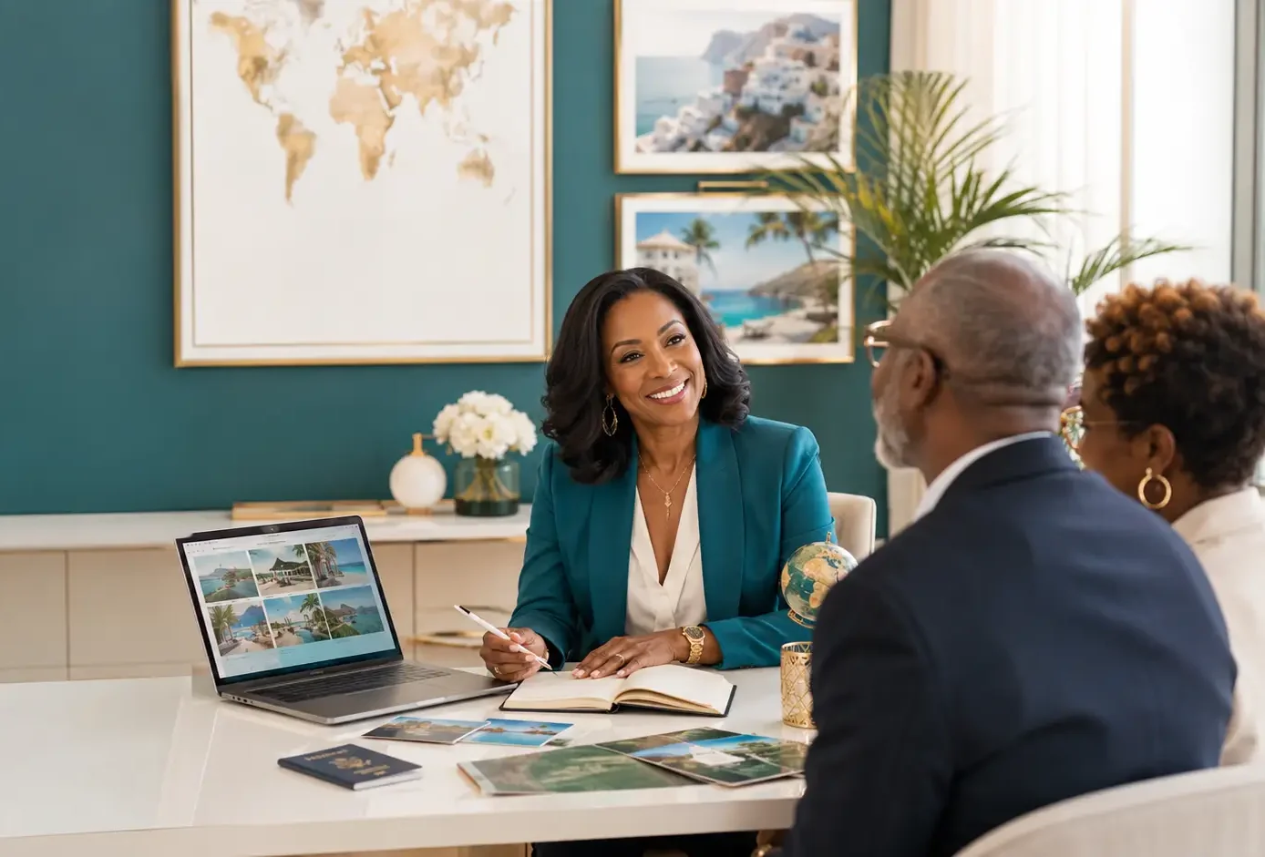 Travel advisor consulting with clients on personalized destination planning services at McXotic Tours.